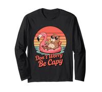 Don’t Worry Be Capy Funny Capybara Flamingo Retro Sunset Maglia a Manica