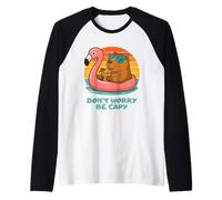 Don’t Worry Be Capy Funny Capybara Float Flamingo Summer Maglia con Maniche Raglan