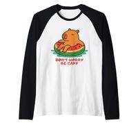 Don’t Worry Be Capy Funny Capybara Float Watermelon Summer Maglia con Maniche Raglan