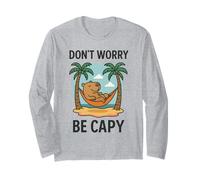 Don’t Worry Be Capy Funny Sleepy Capybara Coconut Tree Beach Maglia a Manica