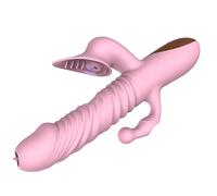 Dona Vibratori Dildo vibrante telescopico Spinta Leccata di lingua Vibratore Clitoride Vagina Clitoride Stimolazione anale Giocattoli del sesso per le donne