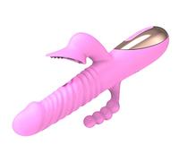 Dona Vibratori Dildo vibrante telescopico Spinta Leccata di lingua Vibratore Clitoride Vagina Clitoride Stimolazione anale Giocattoli del sesso per le donne