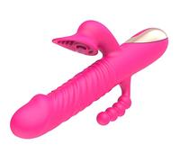 Dona Vibratori Dildo vibrante telescopico Spinta Leccata di lingua Vibratore Clitoride Vagina Clitoride Stimolazione anale Giocattoli del sesso per le donne