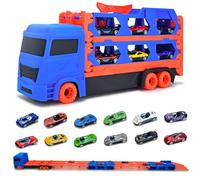 Donaky Camion Giocattolo per Bambini Design Pieghevole a 3 Strati con 12 Auto da Corsa Bisarca Giocattolo Camion Macchinine per Bambini di 3 4 5 6 Anni, Blu
