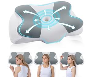 DONAMA Cuscino Cervicale in Memory Foam, Cuscino Ergonomico per Dormire su Fianco, Schiena e Stomaco, con Federa Sfoderabile e Lavabile (Grigio Chiaro, 62x37x12 cm)