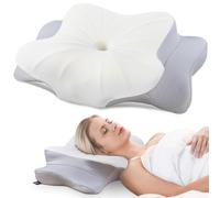 DONAMA Cuscino Cervicale per Dormire, Cuscino Ergonomico Cervicale con Federa Sfoderabile e Lavabile, Cuscino per Cervicale per Dormitori Laterali, Supini e Proni, 63x38x9/14 cm, Grigio Chiaro