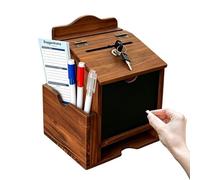 Donation Box - Wooden Lockable Suggestion Box, Portable Decorative Offering and FeedbackBox with Lock and Blackboard, Includes Cards & Pens for Church, Classroom, Wedding, Charity, Voting Use