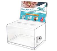 Donation Collection Ballot Box Ticket and Drawing Voting or Comment Box office and fundraising suggestion box 6.25 x 4.75 x 4 inch, Display Sign Holder 4 x 6 inch with Lock and keys(Clear)