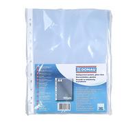 Donau - Buste portadocumenti resistenti, formato DIN A4, apertura superiore trasparente, copertina in plastica perforata, 100 micron, confezione da 100 pezzi
