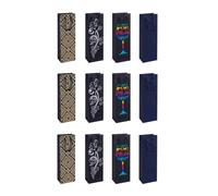 DONAU HOME Sacchetti da Regalo per Bottiglie/confezione da 12 pezzi/ 12 x 35,5 x 8 cm/Borsa per vino laminata, per tutto l'anno, con manico, regalo, compleanno, onomastico, festa, durevole