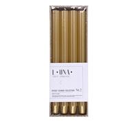 DONAU HOME Set di 4 candele lunghe a coste, dorate, 30 x 2,25 cm, senza profumo, candele da tavola per decorare il soggiorno, il bagno, 10 ore di durata