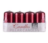 DONAU HOME Set di candele a colonna standard di vernice/candela di paraffina, 50 x 100 mm/ 4 pezzi/rosso metallizzato lucido/candele da tavola per decorazione/candele decorative