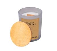 DONAU HOME Vegane Candela profumata al 100% di soia Sweet Pleasure / 200 g/vetro grigio con coperchio in legno stoppino in legno/fragola latte panna lampone cocco mandorle/fatto a mano in UE