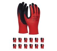 DONAU SAFETY Guanti da lavoro con rivestimento in lattice/uomo donna/taglia 07, 12 paia/rosso/nero/montaggio/guanti da montaggio/per lavori di montaggio meccanico servizio trasporto e lavori di