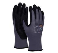 DONAU SAFETY Guanti da lavoro Flex-Dotted con pomelli antiscivolo/Taglia 10/XL, 1 paio/Grigio-Nero/Guanti per montaggio meccanico/Rivestiti in nitrile, leggermente resistenti all'olio, nylon