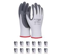 DONAU SAFETY Guanti da lavoro, guanti da montaggio, da uomo/taglia 06, 12 paia/cat. II/bianco-grigio/guanti con rivestimento in nitrile per lavori di montaggio, meccanici, giardinaggio e lavori di