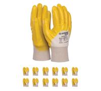 DONAU SAFETY Guanti da lavoro in maglia di cotone uomo/taglia 11, 12 paia/rivestimento in nitrile protettivo/giallo bianco/guanti di montaggio/per lavoro meccanico servizio trasporto e costruzione