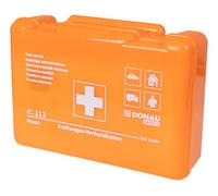 DONAU SAFETY - Valigetta di pronto soccorso per moto, secondo la norma attuale 2025 BD DIN 13164, colore arancione, in scatola di plastica