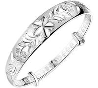Donboly Bracciale da donna, braccialetto rigido in argento sterling 925, alla moda, solido, largo, con fiori, regolabile, aperto, per coppie, amuleto, braccialetto per uomini e donne, gioielli eterni