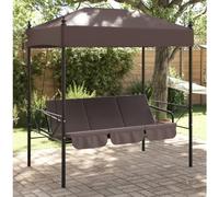 Dondolo 2 in 1 in acciaio marrone caffè con tettuccio parasole, mobile per 2-3 persone, pieghevole per letto, telaio in acciaio verniciato a polvere, cuscino in poliestere, 110 kg