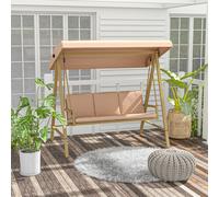 Dondolo 3 Posti con Tettuccio Inclinabile e Cuscini, in Acciaio e Textilene, 200x125x175 cm, Beige e Marrone