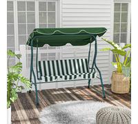 Dondolo 3 Posti con Tettuccio Regolabile e Cuscini, in Acciaio e Poliestere, 170x110x153 cm, Verde e Bianco