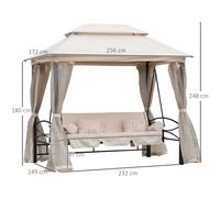 Dondolo 3 Posti e Lettino Singolo Copertura a Gazebo con Zanzariera e Cuscini 256x172x248cm Crema