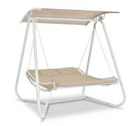 DONDOLO AMACA LETTO 2 POSTI GIARDINO CON TETTO PARASOLE STRUTTURA ACCIAIO BIANCO