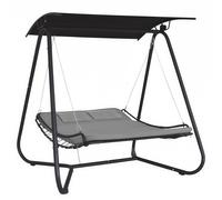 DONDOLO AMACA LETTO 2 POSTI GIARDINO CON TETTO PARASOLE STRUTTURA ACCIAIO GRIGIO