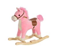 HOMCOM Cavallo a Dondolo in Legno Giocattolo con Suoni Realistici per Bambini 36-72 Mesi, Include 2 Batterie AA, Rosa