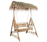 Dondolo da Giardino 2 Posti Cuscini Foglie di Palma 202cm Bambù