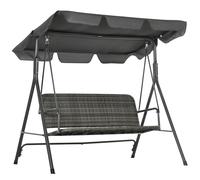 Dondolo da Giardino 3 Posti 167x112x153 cm con Tettuccio Regolabile in Rattan PE Grigio Scuro