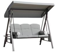 Dondolo da Giardino 3 Posti 208x121x172 cm con Tetto Regolabile Portabicchieri e Cuscini in Metallo e Tessuto Grigio Chiaro