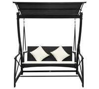 Dondolo da Giardino 3 Posti con Baldacchino in Polyrattan Nero