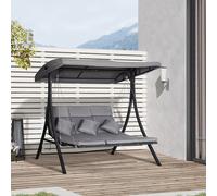 Dondolo da Giardino 3 Posti con Tettuccio Parasole Regolabile e 3 Cuscini, Dondolo da Esterno con Seduta Traspirante in Texteline e Metallo, Portata Fino a 270 kg, 198x118x168 cm, Grigio
