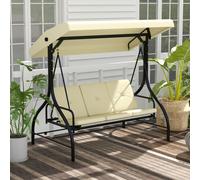 Dondolo da Giardino 3 Posti con Tettuccio Regolabile, in Metallo e tessuto Teslin, Beige e Nero