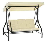 Dondolo Da Giardino 3 Posti Con Tettuccio Regolabile, In Metallo E Tessuto Teslin, Beige E Nero