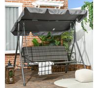 Dondolo da Giardino 3 Posti con Tettuccio Regolabile in Rattan PE, 167x112x153cm, Grigio Scuro