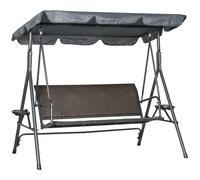 Dondolo da Giardino 3 Posti in Rattan PE e Acciaio con Tettuccio Regolabile e Portabicchieri, 204x112x150 cm
