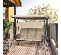 Dondolo da Giardino a 3 Posti con Tettuccio Regolabile e Tasche Portaoggetti Marrone 196x128x172cm