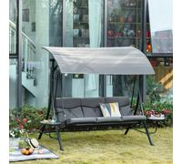 Dondolo da Giardino a 3 Posti , Dondolo da Esterno con Tettuccio Regolabile e 2 Tavolini, Grigio 271x125x177cm