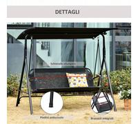 Dondolo da Giardino Terrazza 2 Posti con Tettuccio Regolabile in Metallo e Texteline 172x110x155cm Nero