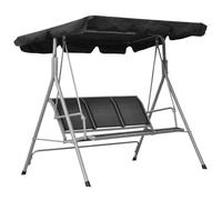 Bakaji Dondolo Da Giardino 3 Posti Colore Grigio Tetto Parasole Struttura in Acciaio Inox Seduta in Texilene Traspirante Dimensioni 175 x 112 x 155 cm (Nero)