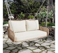 Dondolo doppio in rattan PE per giardino all'aperto, con cuscino e 2 catene (240 cm/pezzi), senza telaio, cuscini rimovibili e lavabili, portata 320 kg (beige)