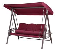 Bakaji Dondolo Da Giardino 3 Posti con 3 Cuscini Tetto Parasole Regolabile e Vassoi Pieghevoli Struttura in Metallo Seduta in Tessuto con Maxi Imbottitura 8cm (Bordeaux)