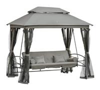 Dondolo Letto 3 Posti con Gazebo da Giardino 256x172x248 cm con Zanzariera e Cuscini Grigio