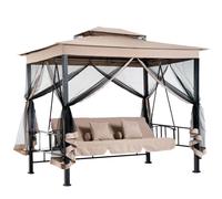 Dondolo Letto 3 posti con Gazebo Parasole e Zanzariera per Giardino 2.57mt Beige
