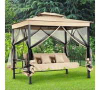 Dondolo Letto 3 Posti Con Gazebo Parasole Zanzariera Giardino Beige 257x174x235