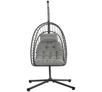 Dondolo Pensile da Giardino in Rattan PE con Cuscino Seduta Pieghevole e Struttura in Acciaio Grigio