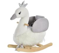 Dondolo per Bambini in Legno Cigno in Peluche Bianco e Grigio